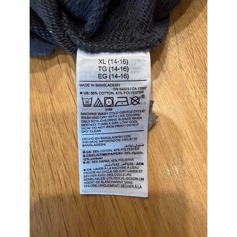 Old Navy Boys XL 14-16 Short Sleeve Hoodie Charcoal Gray Graphic Pullover